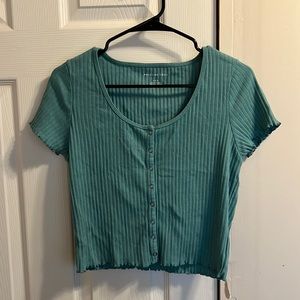Green button down crop top